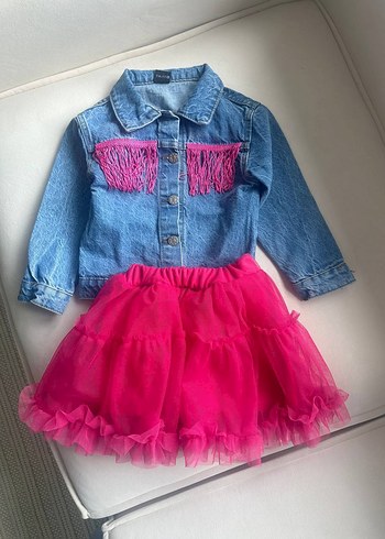 Püsküllü Kot Denim Bolero Takım/7-8 yaş - Görsel 8