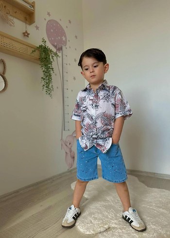 Denim Kot Şortlu Trend Takım/4-5 yaş