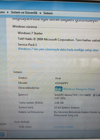 Acer netbook bilgisayar notebook laptop - Görsel 8