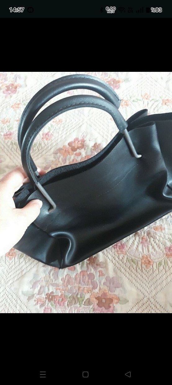 Siyah Deri Tokalı Kadın Çanta - Görsel 3