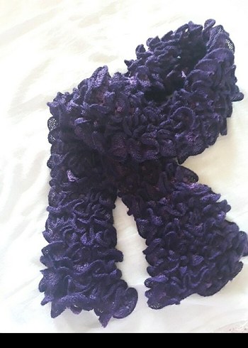 Mor Fırfırlı Triko Kadın Şal - Görsel 3