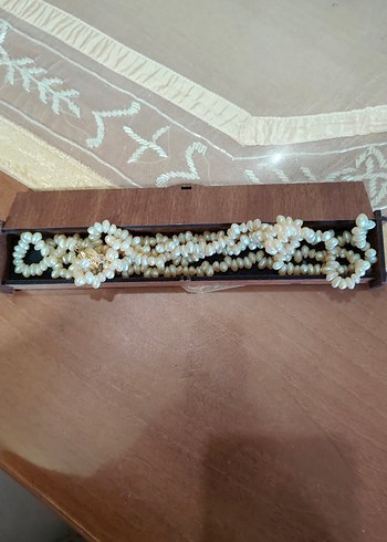 Uzun Beyaz Boncuklu Vintage Kadın Kolye - Görsel 5