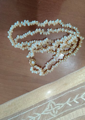 Uzun Beyaz Boncuklu Vintage Kadın Kolye - Görsel 2