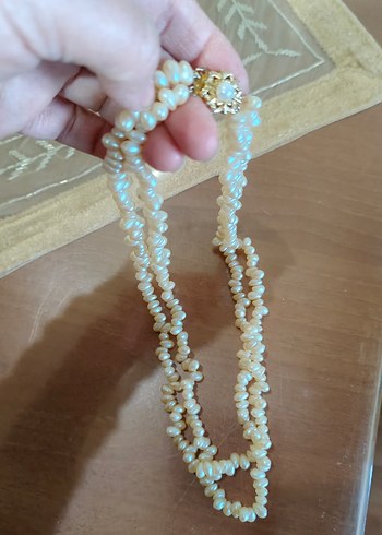 Uzun Beyaz Boncuklu Vintage Kadın Kolye - Görsel 3