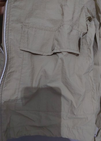 Paraşüt Kumaş Bej Kısa Fermuarlı Kadın Ceket ve Pantolon - Görsel 4