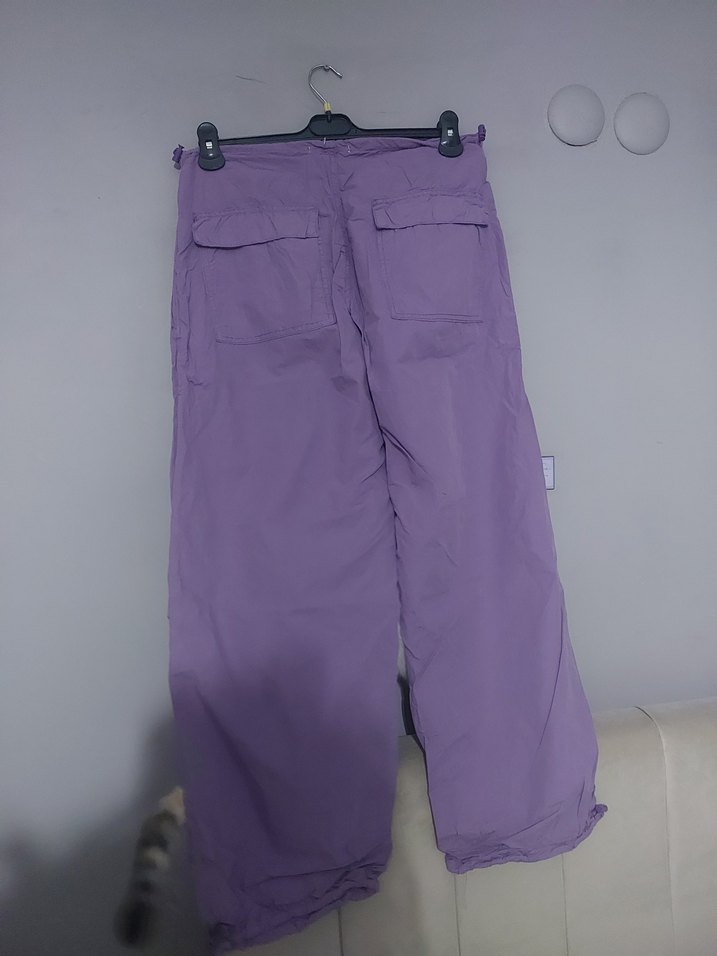 Mor/Koyu Lila Renk Paraşüt KumaşKadın Pantolon - Görsel 2