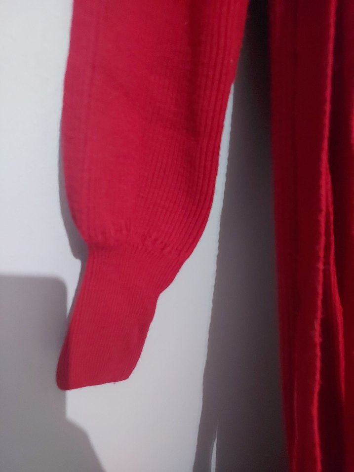 Kemerli, Kırmızı Uzun Kollu Kadın Elbise - Görsel 3