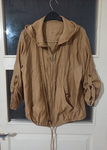 Halka Fermuarlı Kapşonlu Camel İtalyan Butik Ceket