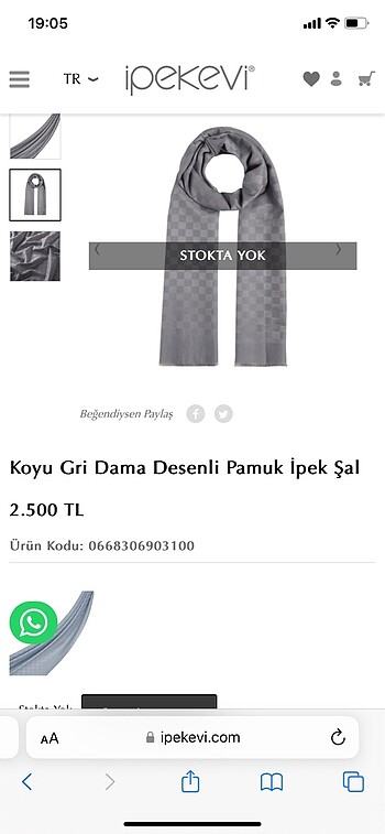 İpekevi dama şal