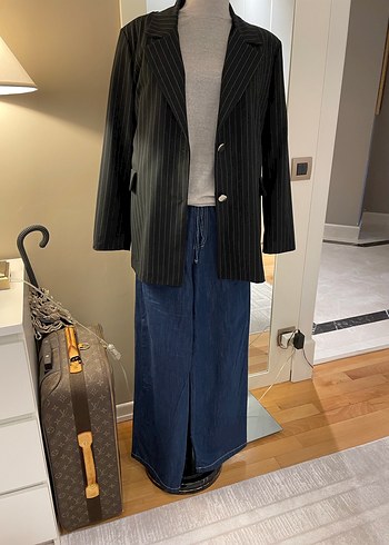 Düğmeli Gri Kadın Denim Blazer