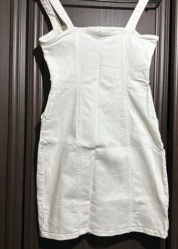 Düğmeli Beyaz Mini Pamuklu Elbise - Görsel 2