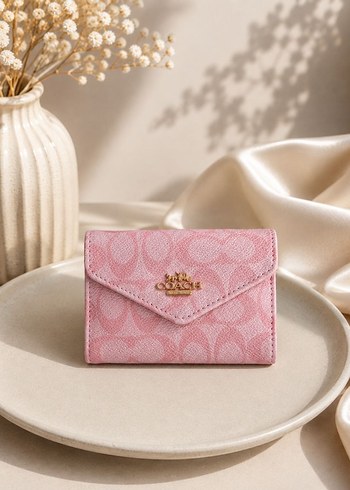 Coach Pembe Monogramli Kompakt Cuzdan