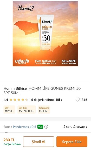  Beden Homm bitkisel güneş kremi