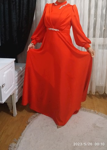 Abiye Kırmızı Uzun Drapeli Abiye Elbise