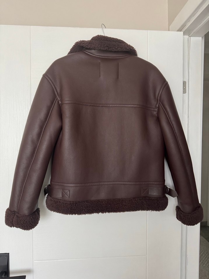 Kahverengi Kürklü Deri Biker Ceket - Görsel 3