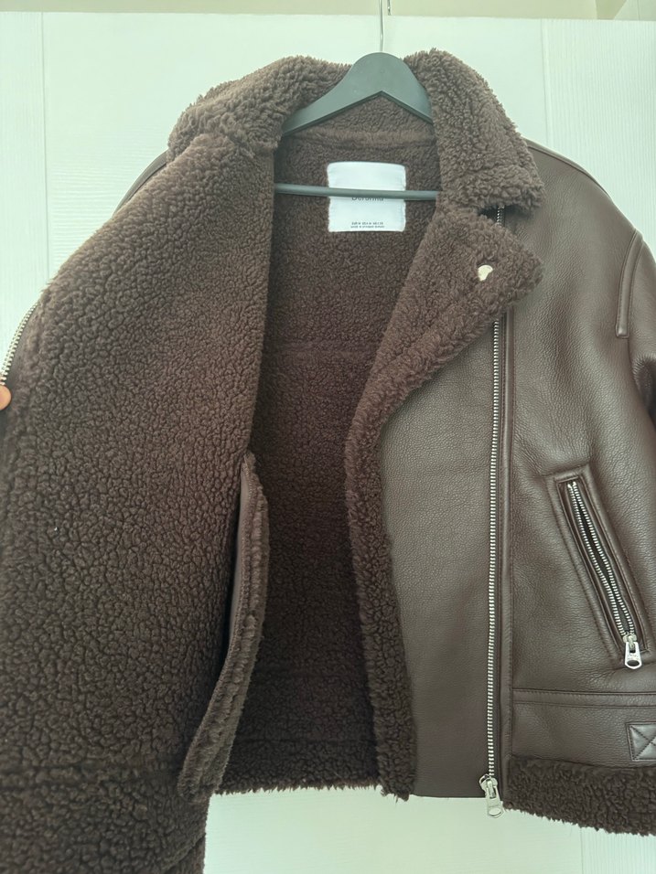 Kahverengi Kürklü Deri Biker Ceket - Görsel 2