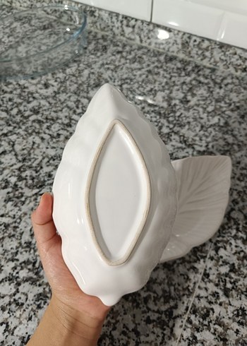 Bohem Yaprak Desenli Beyaz Tabak Seti - Görsel 3