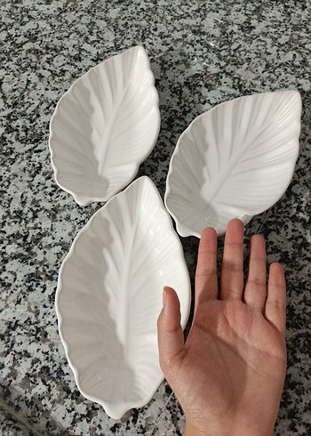 Bohem Yaprak Desenli Beyaz Tabak Seti - Görsel 5