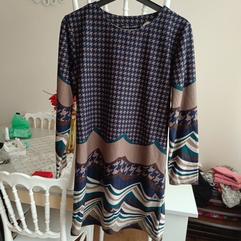 Desenli Uzun Kollu Bohem Kadın Tunik - Görsel 2