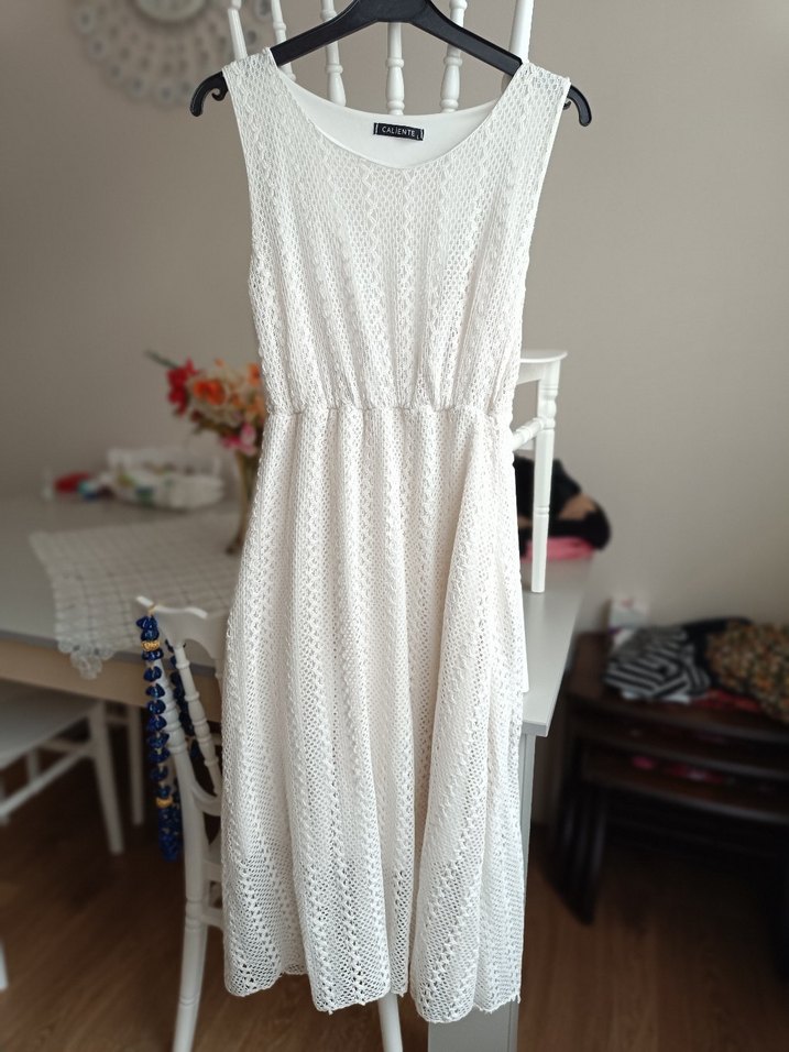 Dantel Detaylı Beyaz Uzun Bohem Elbise - Görsel 2