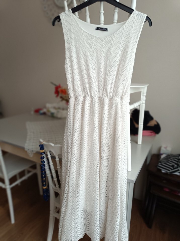 Dantel Detaylı Beyaz Uzun Bohem Elbise - Görsel 4