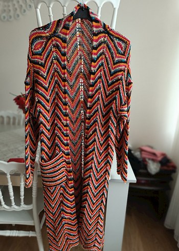 Renkli Desenli Uzun Triko Hırka - Görsel 2