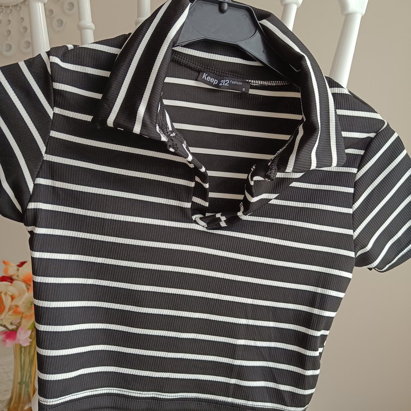 Düğmeli Yaka Çizgili Siyah grop - Görsel 2