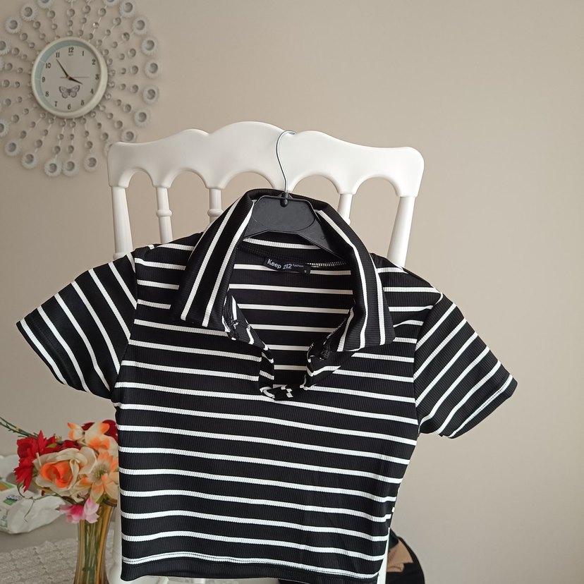 Düğmeli Yaka Çizgili Siyah grop - Görsel 3