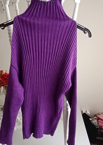 Mor Boğazlı Örgü Kadın Kazak - Görsel 3