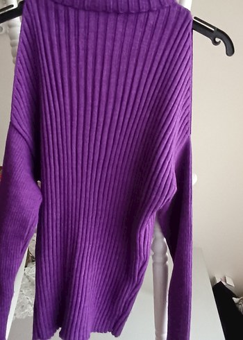 Mor Boğazlı Örgü Kadın Kazak - Görsel 2