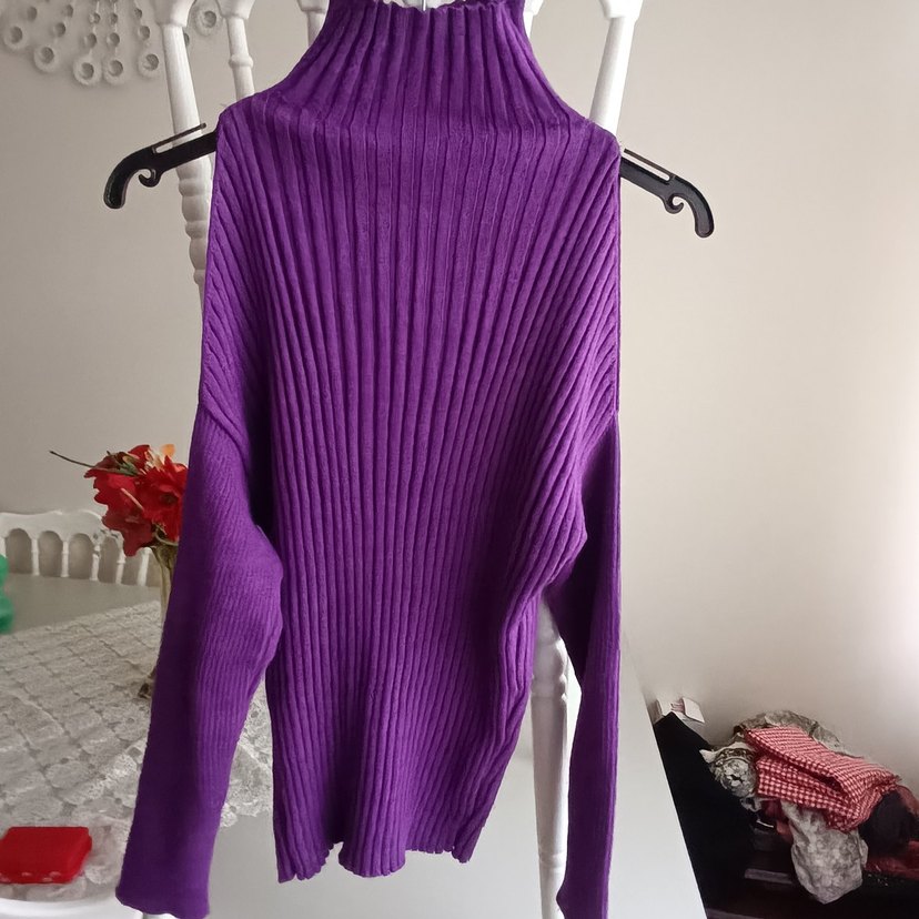 Mor Boğazlı Örgü Kadın Kazak - Görsel 3