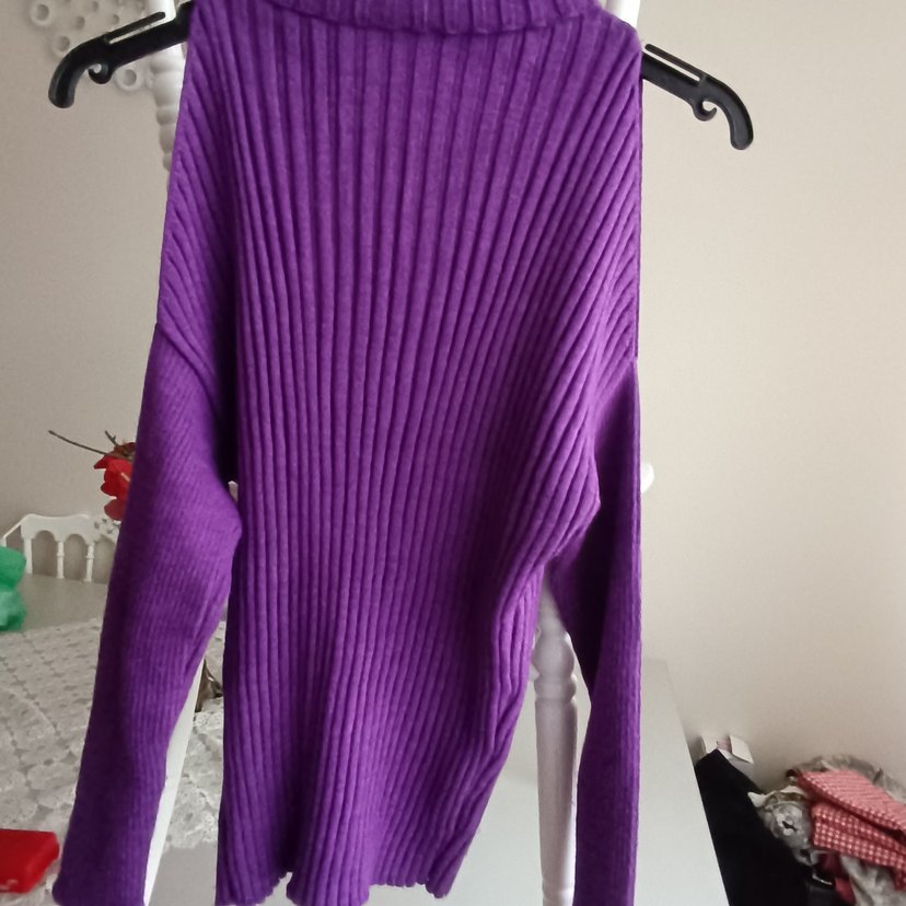 Mor Boğazlı Örgü Kadın Kazak - Görsel 2