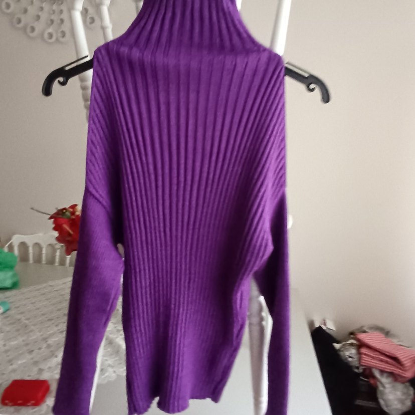 Mor Boğazlı Örgü Kadın Kazak - Görsel 4