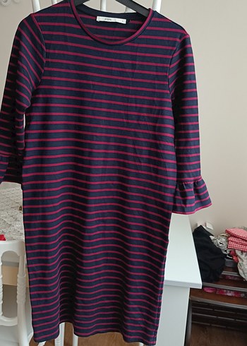 Bordo Çizgili Midi Kadın Elbise tunik olarakta kullanilir - Görsel 2