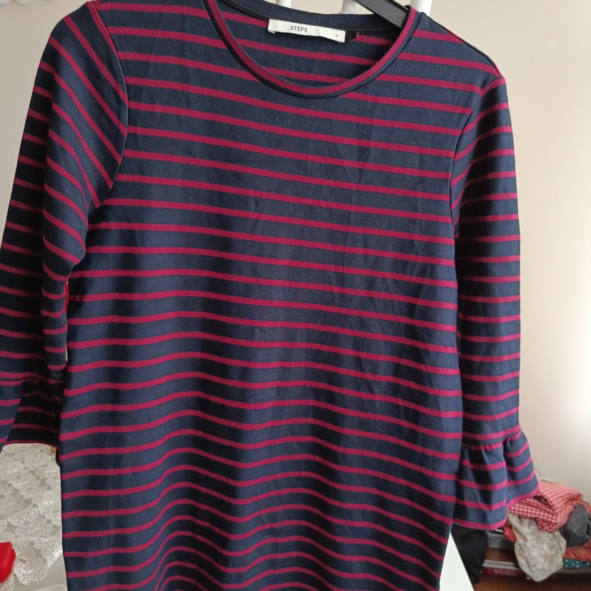 Bordo Çizgili Midi Kadın Elbise tunik olarakta kullanilir - Görsel 3