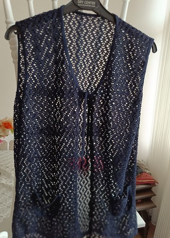 Lacivert Örgü Bohem Kadın Yelek - Görsel 3