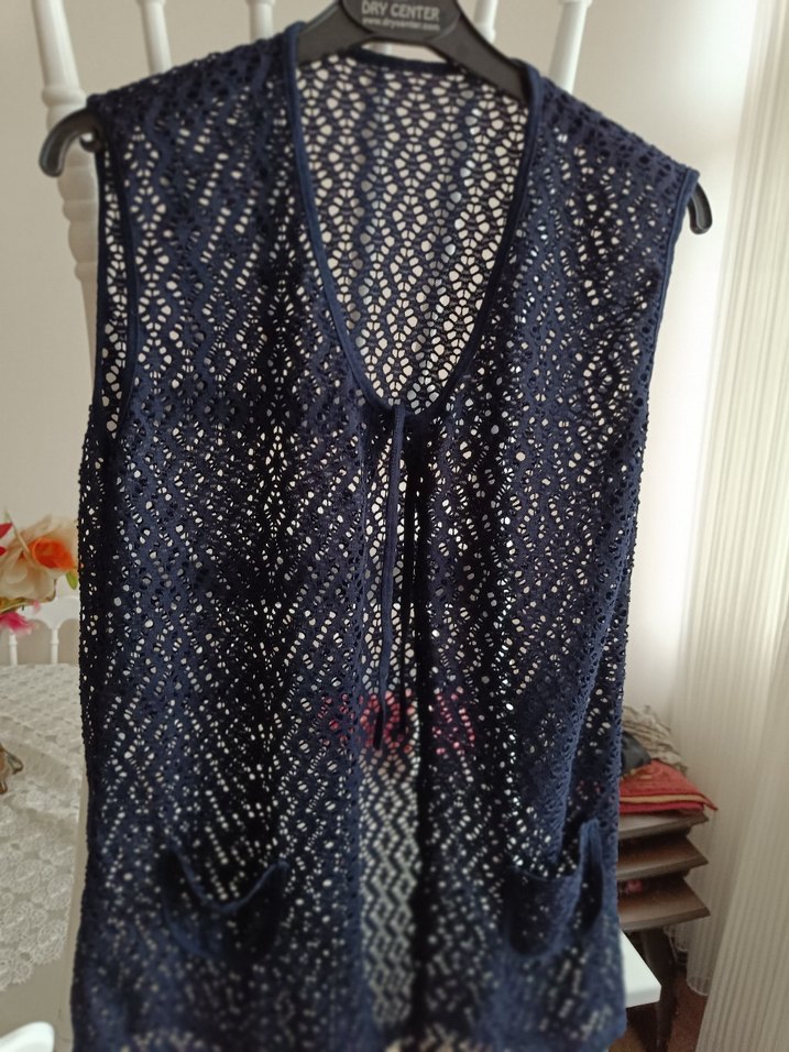 Lacivert Örgü Bohem Kadın Yelek - Görsel 3