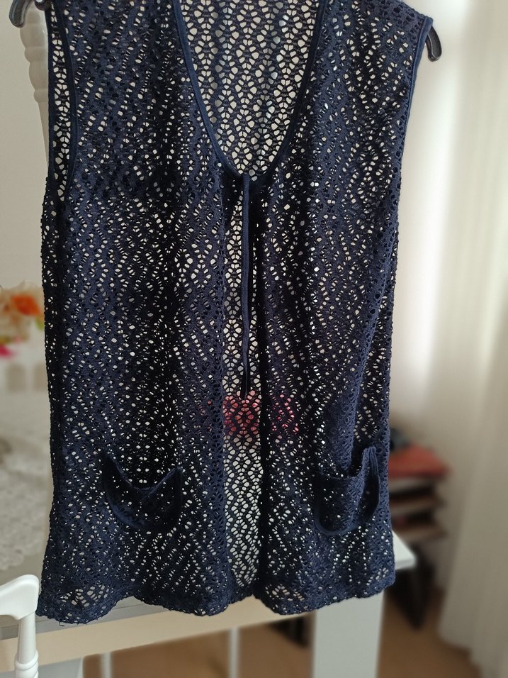 Lacivert Örgü Bohem Kadın Yelek - Görsel 2