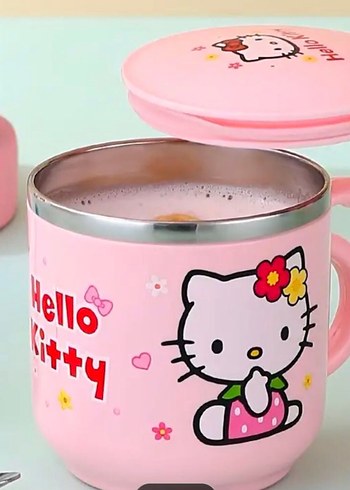 Beden Hello Kitty Kapaklı Pembe Çelik Kupa
