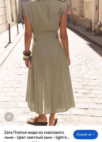 Kadın Keten Kemerli Uzun Elbise - Görsel 4