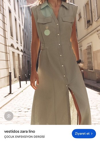 Kadın Keten Kemerli Uzun Elbise - Görsel 2