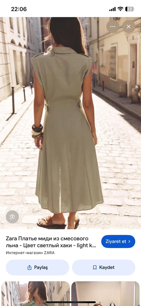 Kadın Keten Kemerli Uzun Elbise - Görsel 4