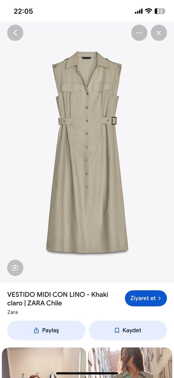 Kadın Keten Kemerli Uzun Elbise - Görsel 5