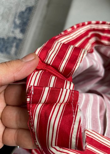 Kırmızı Çizgili Pilili Uzun Etek - Görsel 4