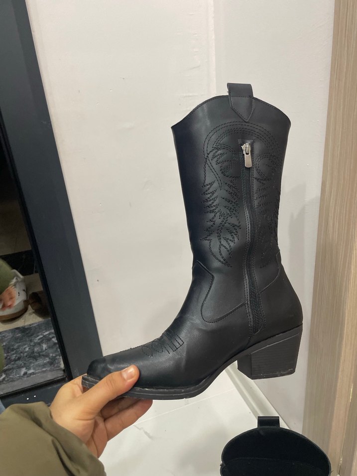 Siyah Deri Dizüstü Kadın Botlar - Görsel 4