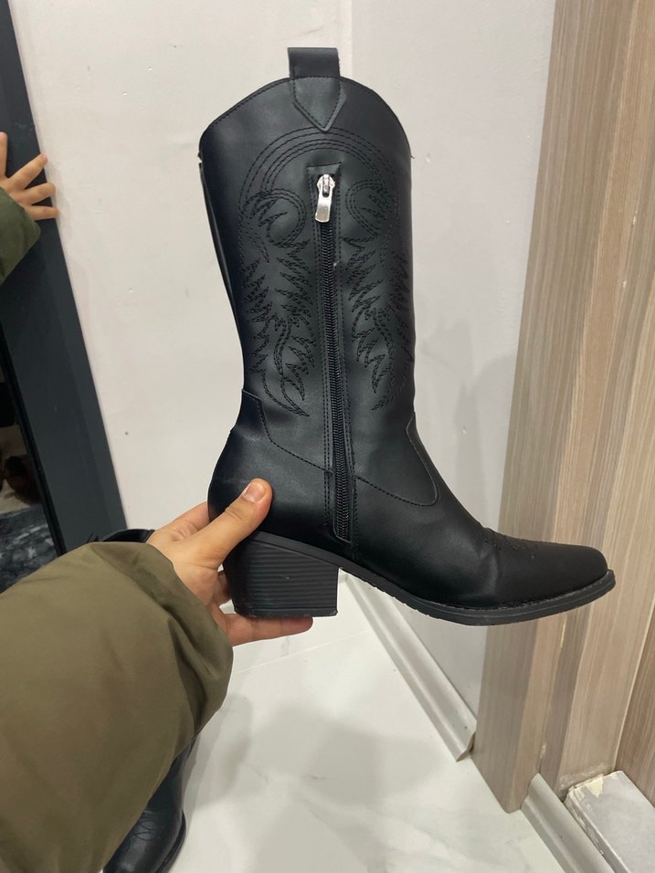 Siyah Deri Dizüstü Kadın Botlar - Görsel 2