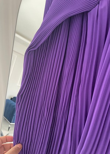 Mor Pilili Uzun Kollu Kadın Elbise - Görsel 2