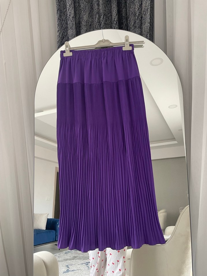 Mor Pilili Uzun Kollu Kadın Elbise - Görsel 5