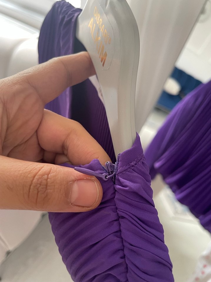 Mor Pilili Uzun Kollu Kadın Elbise - Görsel 4