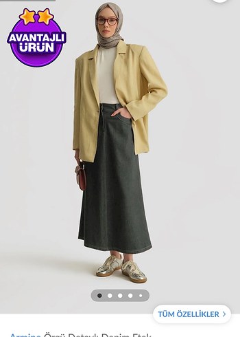 Gri Kot Midi Etek, Kemerli, Rahat Kesim - Görsel 9